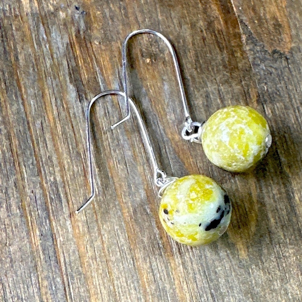 Yellow Turquoise dangle earrings in Silver protection and peace earrings
